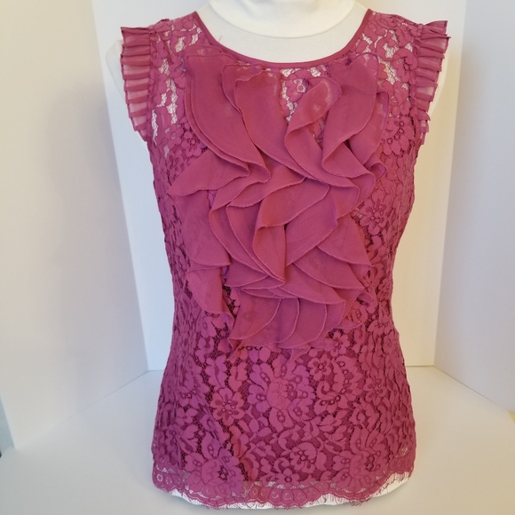 #402P NWOT ECI New York Pink Lace and Ruffles 2-in-1 Top. - Picture 1 of 14